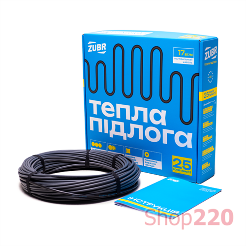 Нагревательный кабель 20 м, 2,0 - 2,5 кв. м, 345Вт, ZUBR DC Cable 17 / 345 Вт - фото 100185