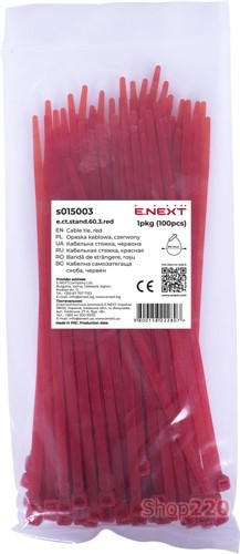 Кабельная стяжка 60мм х 3мм, красный, e.ct.stand.60.3.red Enext s015003 - фото 102249