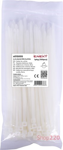 Кабельная стяжка 150мм х 3мм, белый, e.ct.stand.150.3.white Enext s015005 - фото 102254