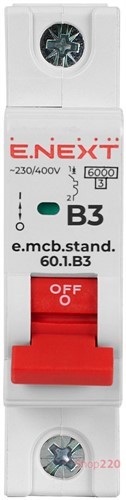 Автомат 3 А, 1-фазный, тип В, e.mcb.stand.60.1.B3 Enext