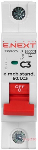 Автомат 3 А, 1-фазный, тип С, e.mcb.stand.60.1.C3 Enext - фото 104691
