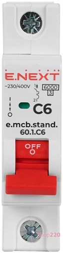 Автомат 6 А, 1-фазный, тип С, e.mcb.stand.60.1.C6 Enext - фото 104709