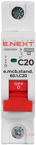 Автомат 20 А, 1-фазный, тип С, e.mcb.stand.60.1.C20 Enext