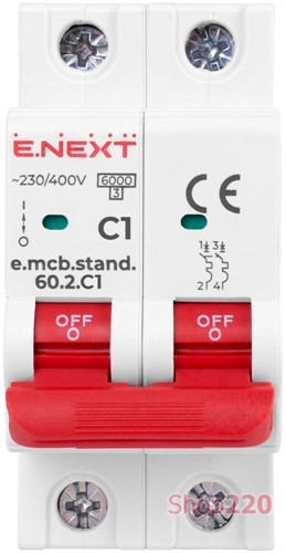 Автомат 1 А, 2-полюсный, тип С, e.mcb.stand.60.2.C1 Enext