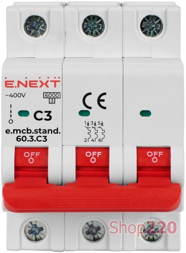 Автомат 3 А, 3-фазный, тип С, e.mcb.stand.60.3.C3 Enext