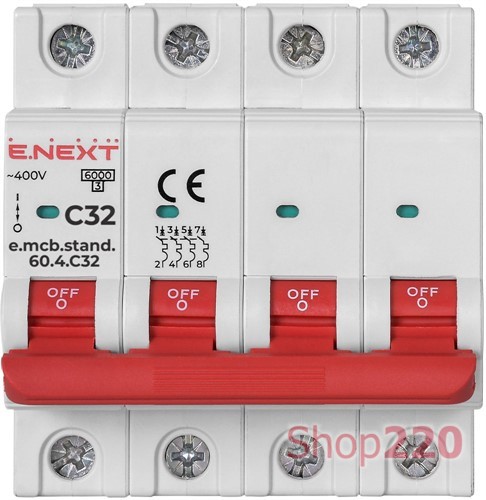 Автомат 32 А, 4-полюсный, тип С, e.mcb.stand.60.4.C32 Enext