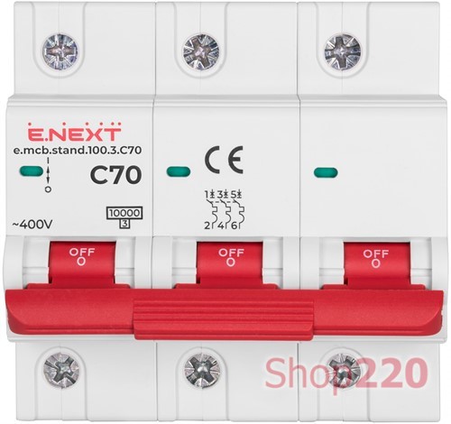 Автомат 70 А, 3-фазный, тип С, e.mcb.stand.100.3.C70 Enext - фото 105116