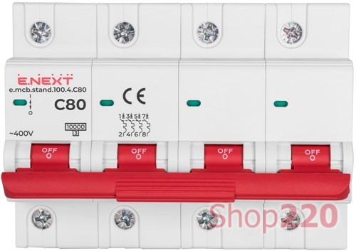 Автомат 80 А, 4-полюсный, тип С, e.mcb.stand.100.4.C80 Enext - фото 105158
