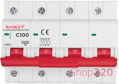 Автомат 100 А, 4-полюсный, тип С, e.mcb.stand.100.4.C100 Enext