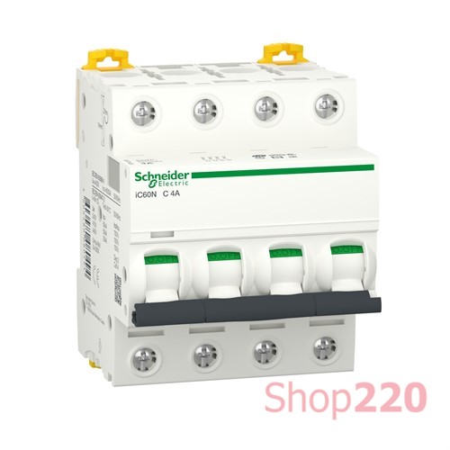 Автоматический выключатель 4А, 4 полюса, кривая C, IC60N Acti9 Schneider Electric - фото 105635