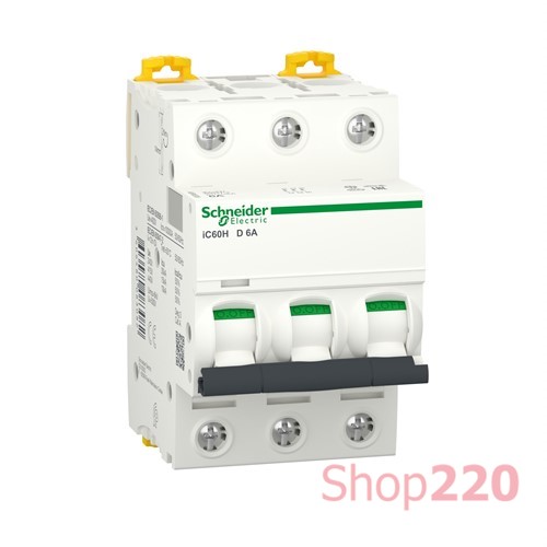 Автоматический выключатель 6А, 3 полюса, кривая D, IC60H Acti9 Schneider Electric - фото 105799