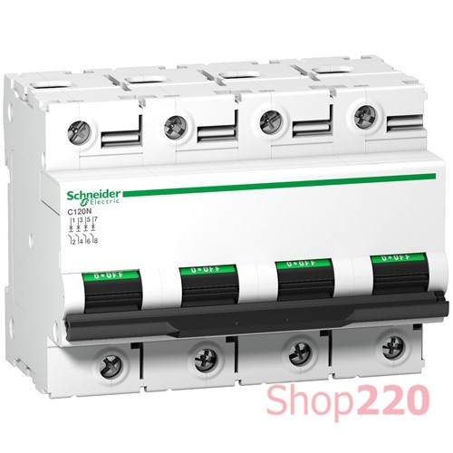 Автоматический выключатель 100А, 4 полюса, кривая C, C120N Acti9 Schneider Electric - фото 106155