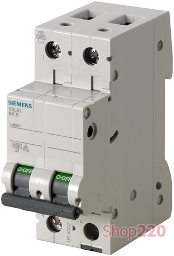 Автоматический выключатель 16А, 2-полюсный, уставка С, Siemens - фото 106492