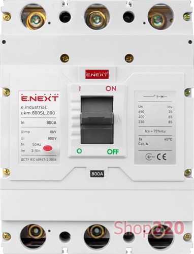 Силовой автоматический выключатель 800 А, 3-фазный, e.industrial.ukm.800SL.800 Enext - фото 107769