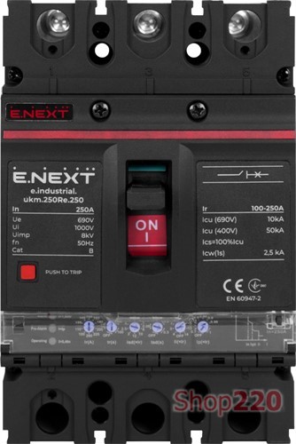 Силовой автомат с электронным расцепителем 250 А, 3-фазный, e.industrial.ukm.250Re.250 Enext - фото 107799