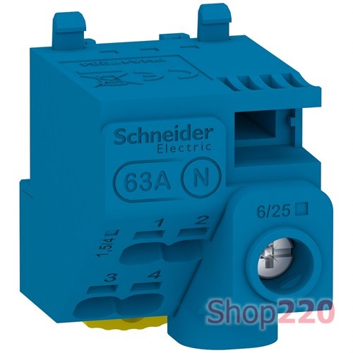 Клеммный блок N, 5 выходов, 1x25 мм кв + 4x4 мм кв, Schneider Electric LGYT1N05 - фото 108891