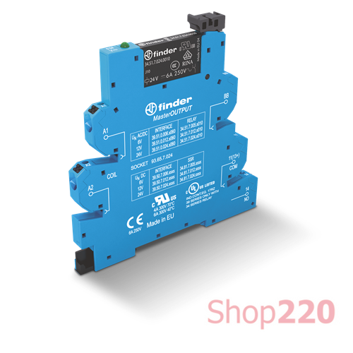 Реле ИФМ; MasterOUTPUT; 1NO; 6A; 24В AC/DC; AgNi; LED; защита кот.; OUT bus-bar; push-in; DIN-рейка; 6.2мм