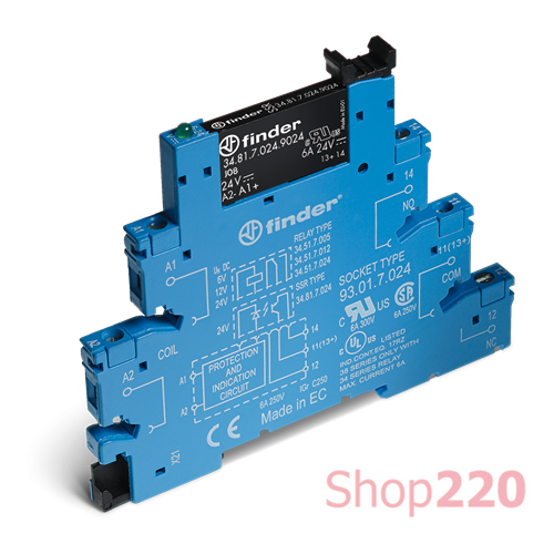 Реле ИФМ SSR; 6A-24В DC; 125В DC чвх; твердотельное; LED; защита вх.; зажим.; DIN-рейка; 6.2мм