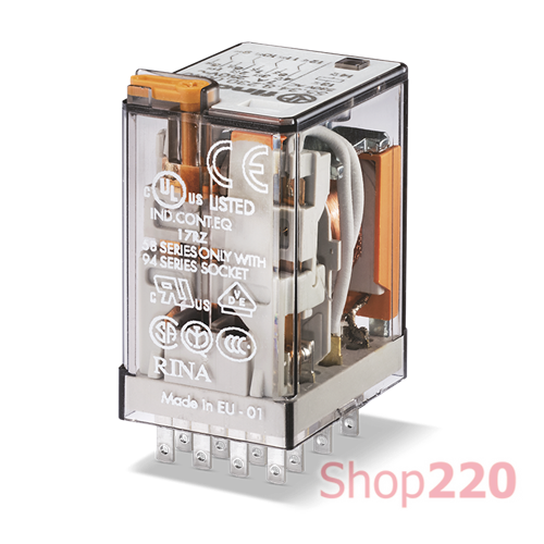Реле; 4CO; 7A; 125В DC; AgCdO; универсальное; блок.кн.тест + мех.индикатор + LED (+A1 & +A2); розетка S94; RT I