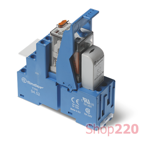 Реле ИФМ; 2CO; 10A; 230В AC; AgNi; LED+варистор; блок.кн.тест; пластик; зажим.; DIN-рейка; 27мм