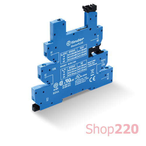 Розетка; MasterPLUS; 220В DC; LED; защита кот.; OUT защита; зажим.; реле 34.51, 34.81; DIN-рейка; 6.2мм
