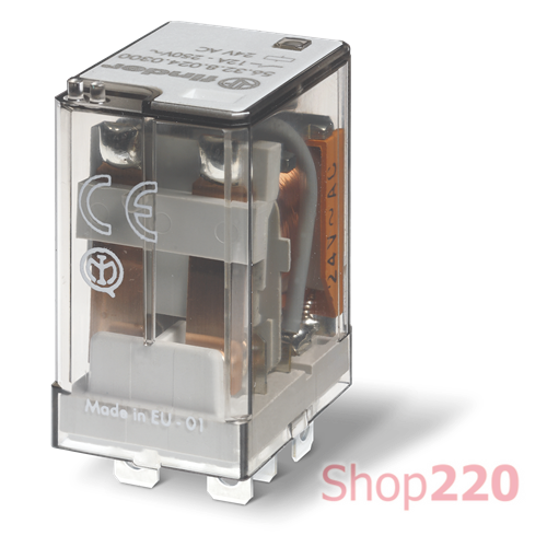 Реле; 2CO; 12A; 24В DC; AgCdO; минисиловое; мех.индикатор; розетка S96/Faston187; RT I