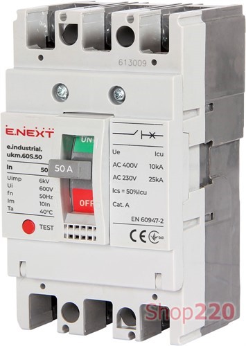 Силовой автоматический выключатель 3р, 50А, e.industrial.ukm.60S.50 Enext - фото 115043