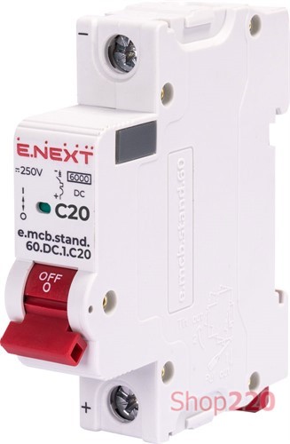 Модульный автоматический выключатель 1р, 20А, C, 6кА, DC, e.mcb.stand.60.DC.1.C20 Enext - фото 115058