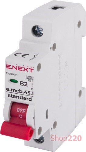 Модульный автоматический выключатель 1р, 2А, В, 4,5 кА, e.mcb.stand.45.1.B2 Enext - фото 115121