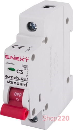 Модульный автоматический выключатель 1р, 3А, C, 4,5 кА, e.mcb.stand.45.1.C3 Enext - фото 115170