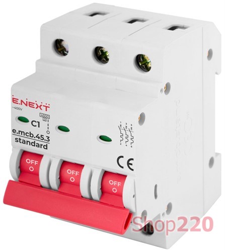Модульный автоматический выключатель 3р, 1А, C, 4,5 кА, e.mcb.stand.45.3.C1 Enext