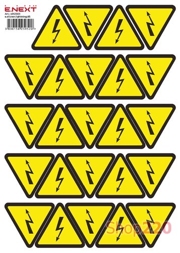 Самоклеящаяся наклейка Молния (85х85х85мм) 20 шт/лист, e.sticker.lightning.85 Enext - фото 115817