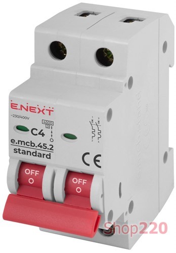 Модульный автоматический выключатель 2р, 4А, C, 4,5 кА, e.mcb.stand.45.2.C4 Enext - фото 117555