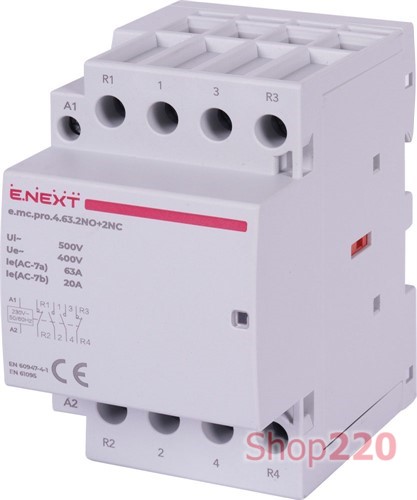 Модульный контактор 4р, 63А, 2NO+2NC, 220В, e.mc.pro.4.63.2NO+2NC Enext - фото 119257