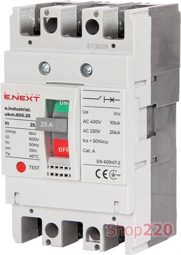 Силовой автоматический выключатель 3р, 25А, e.industrial.ukm.60S.25 Enext - фото 119585