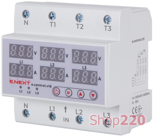 Реле контроля напряжения и тока трехфазное 63А с индикацией, e.control.v16 Enext - фото 119854