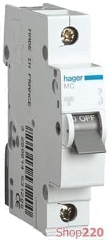 Автоматический выключатель 6 А, 1-фазный, хар-ка С, MC106A Hager - фото 13698