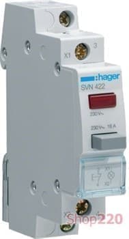 Выключатель кнопочный обратный с красным индикатором, SVN422 Hager - фото 30179