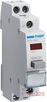 Выключатель кнопочный обратный с красным индикатором, SVN452 Hager - фото 30182