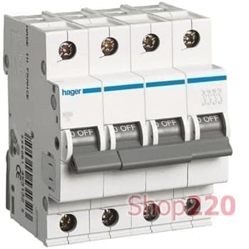 Автоматический выключатель 3 А, 4 полюса, С, 6kA MC403A Hager