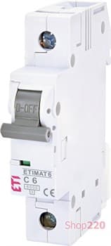 Автоматический выключатель 6А, 1 полюс, тип C, Eti 2141512 - фото 46573