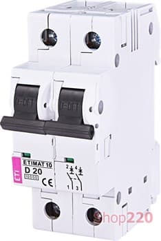 Автоматический выключатель 20А, 2 полюса, тип D, Eti 2153717 - фото 46826