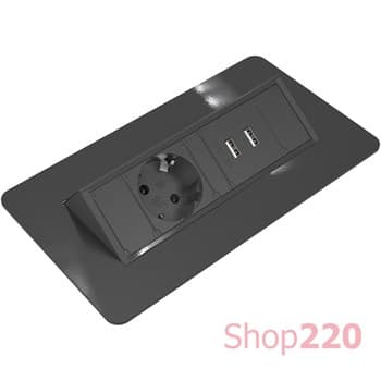 Блок розеток в стол 220В + USB, черный, Axessline QuickBox, Kondator - фото 50270