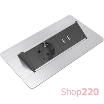 Блок розеток в стол 220В + USB, нержавеющая сталь, Axessline QuickBox - фото 50275