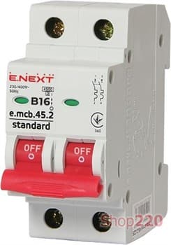 Автоматический выключатель 16А, 2-полюсный, хар-ка В, e.mcb.stand.45.2.B16 s001017 E.NEXT - фото 51142