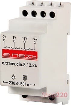 Трансформатор на дин-рейку 220/12В; 24 В, 8 Вт, e.trans.din.8.12.24 Enext p057001 - фото 52904