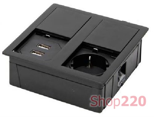 Врезная розетка в стол 220В + USB, черный матовый, Versahit ASA 060.15F.00016 - фото 80290