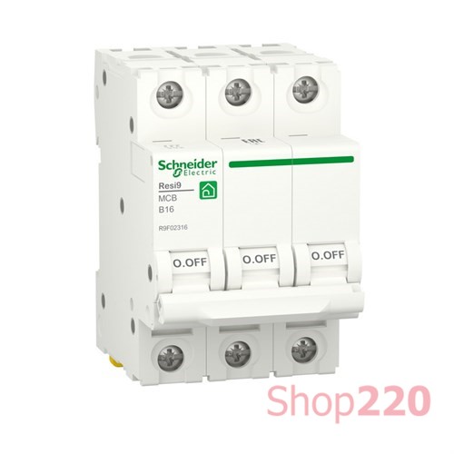 Автоматический выключатель 16А, 3 полюса, уставка В, Resi9 R9F02316 Schneider Electric - фото 80933