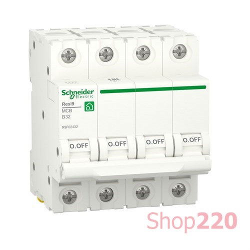 Автоматический выключатель 32А, 4 полюса, уставка В, Resi9 R9F02432 Schneider Electric - фото 80948