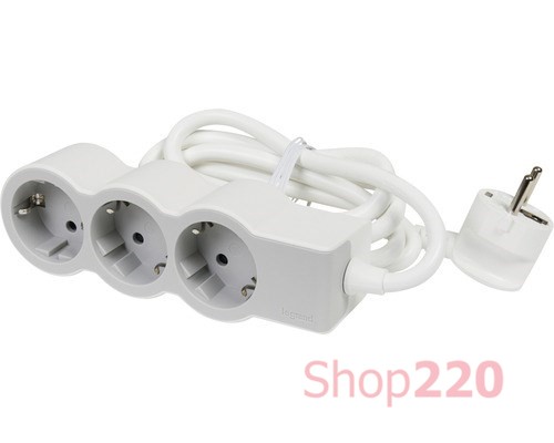 Удлинитель на 3 розетки, 16 А, кабель 1,5 м, белый/серый, стандарт 694549 Legrand - фото 90908